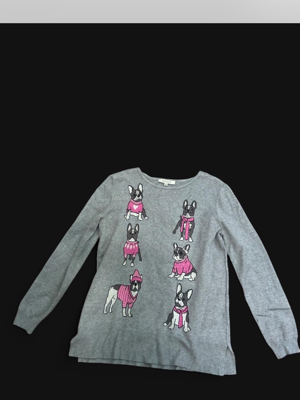 Women’sGrey Sweater with Pink Dog Motifs